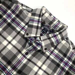 Lands End Mens Flannel Shirt Black White Plaid Size Large Button Down Casual Emo